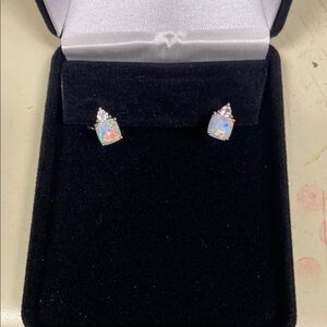 Silver real White Opal Teardrop Stud Earrings